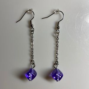 purple dangling dice earrings
